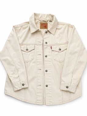 Levi’s Oversized Cream Denim Jacket Small Ivory Trucker Shacket Cotton Jean Coat